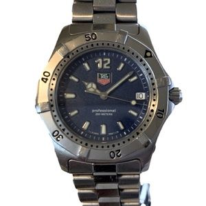🌸Vintage Tag Heuer 38mm Professional 200M Silver Stainless Band w/ Blue Face
